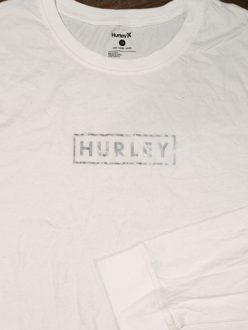 Hurley White Long Sleeve Logo Tee with Faded Gray Print